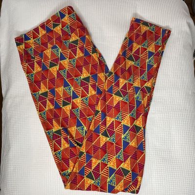 New Womans LuLaRoe Yellow Orange Red Blue Stripe Triangle Pattern Leggings TC